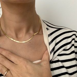 14k solid gold herringbone snake chain necklace
